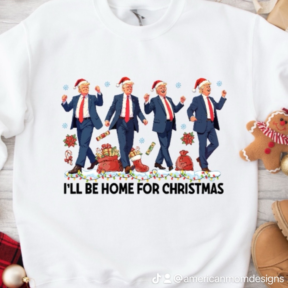 Donald Trump Crewneck- Trump I’ll Be Home For Christmas sweatshirt womenswear.